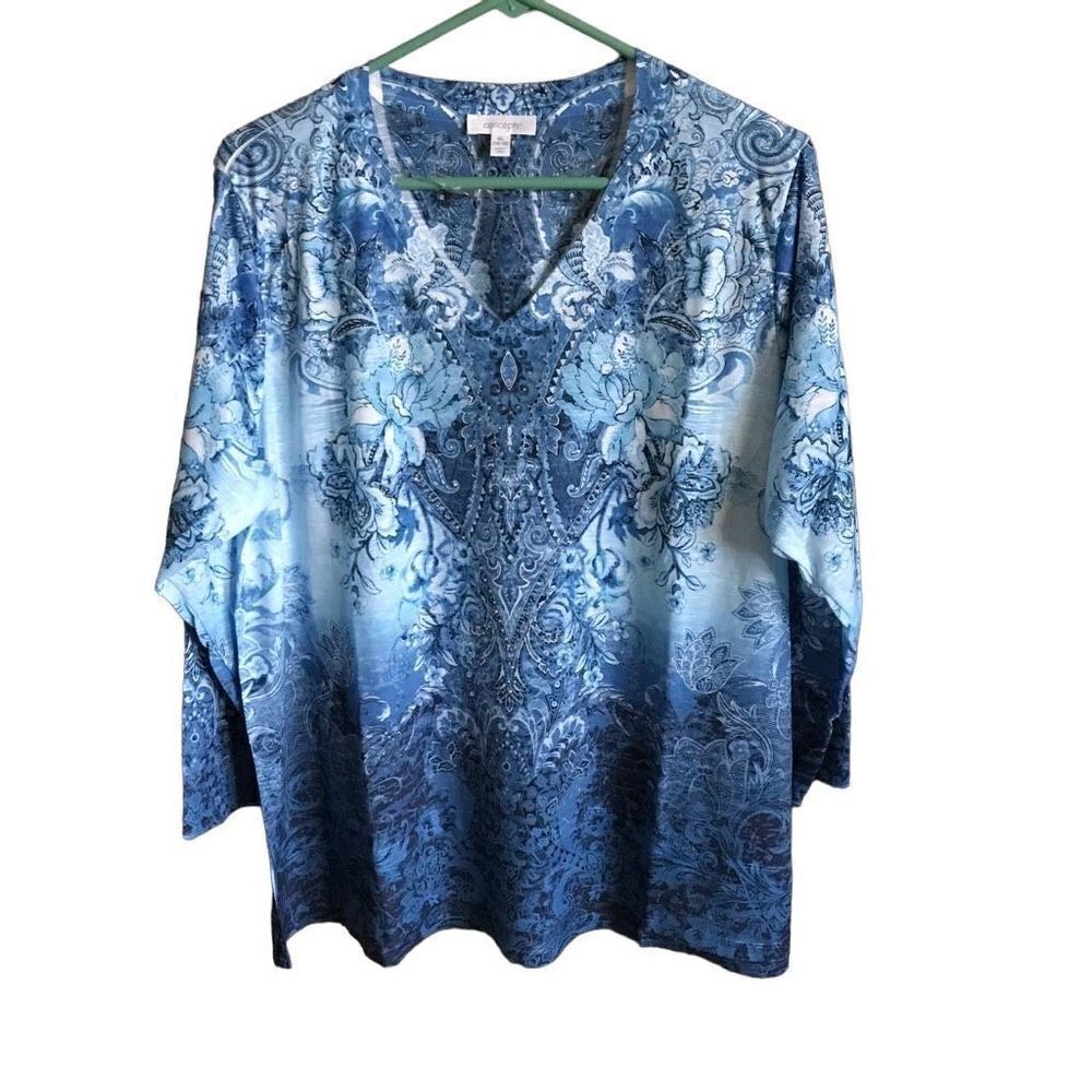 Concepts XL 16-18 blue embellished 3/4 sleeve shirt new with tags